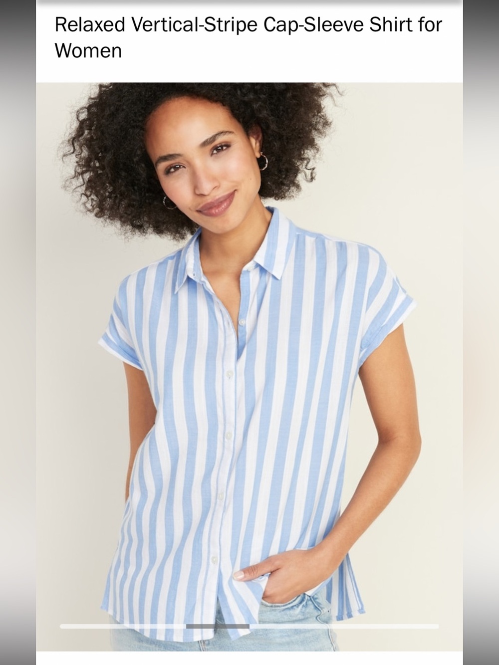 Old Navy Blue & White Vertical-Stripe Cap-Sleeve Button-Down